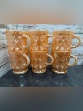 Set of 7 vintage Anchor Hocking/Fire King Peach Lustre Kimberley coffee mugs